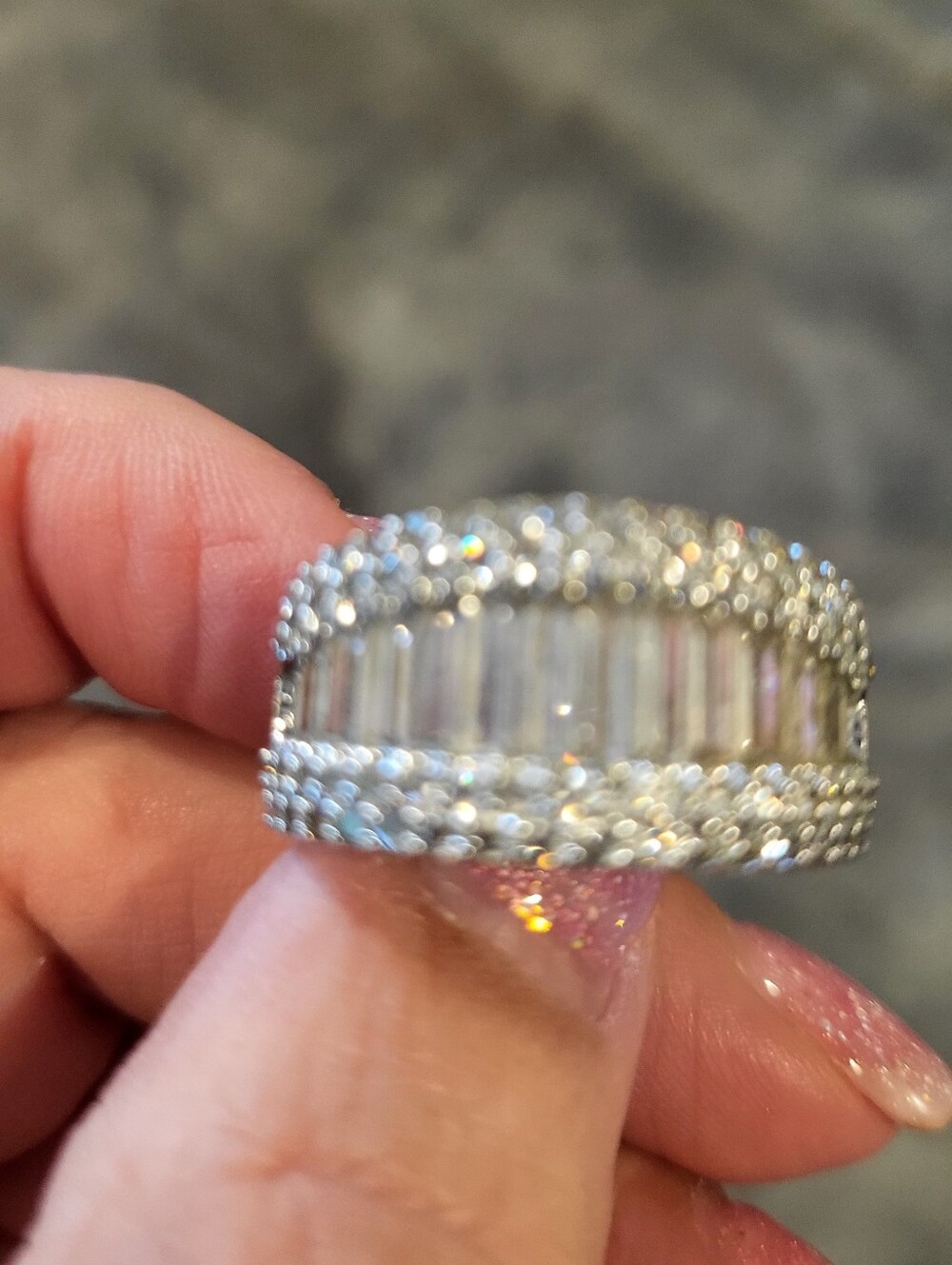 FREE GIFT. Sparkling Baguette & Round CZ Wide Band Ring   Sz 8